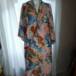 ICHI BAN Oriental 100% Cotton Floral Kimono Robe‎ Made in Japan Vtg
